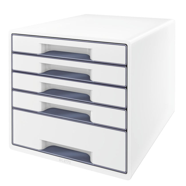 Leitz - Schubladenelement WOW CUBE A4 maxi 5 Schubladen weiß/grau