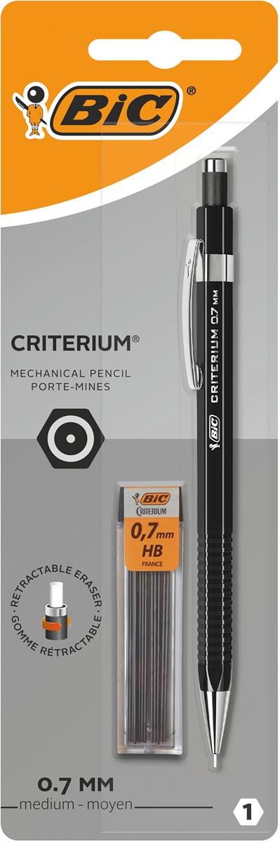 Bic – Druckbleistift, Blister mit 1 Stück + 12 Nachfüllungen (kostenlos), schwarz, 0,7 mm