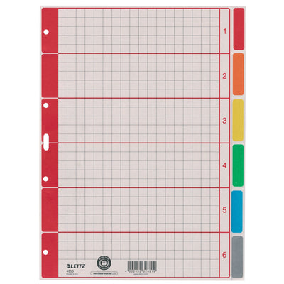 Leitz - Tabs 4-Loch 4350 6-teilig Graupappe | 25 Stück
