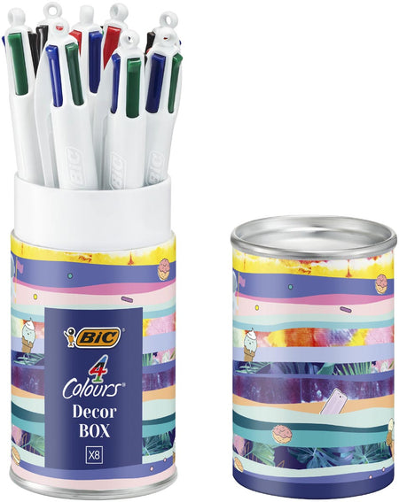 Bic - Colors Decors, 4-Farben-Kugelschreiber, mittel, klassische Tintenfarben, 8er-Box