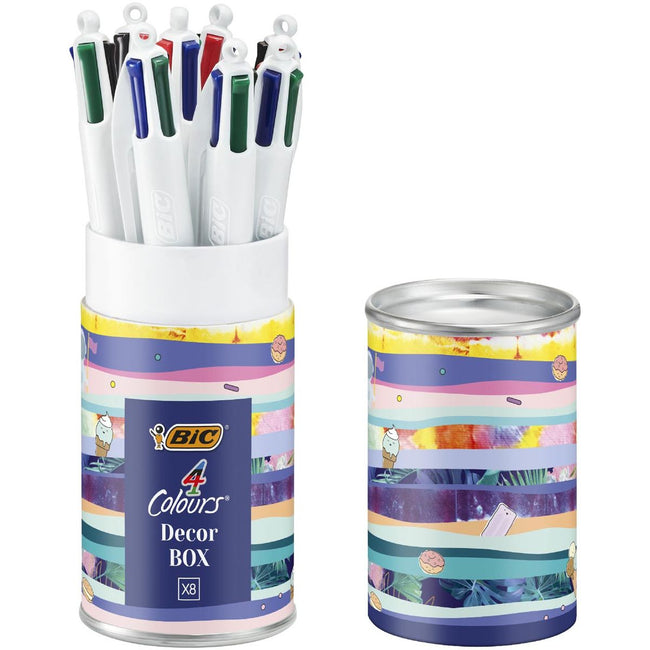 Bic - Colors Decors, 4-Farben-Kugelschreiber, mittel, klassische Tintenfarben, 8er-Box