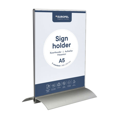 Europel - Kartenhalter Peel T-Standard A5 stehend Acryl / Aluminium | 10 Stück