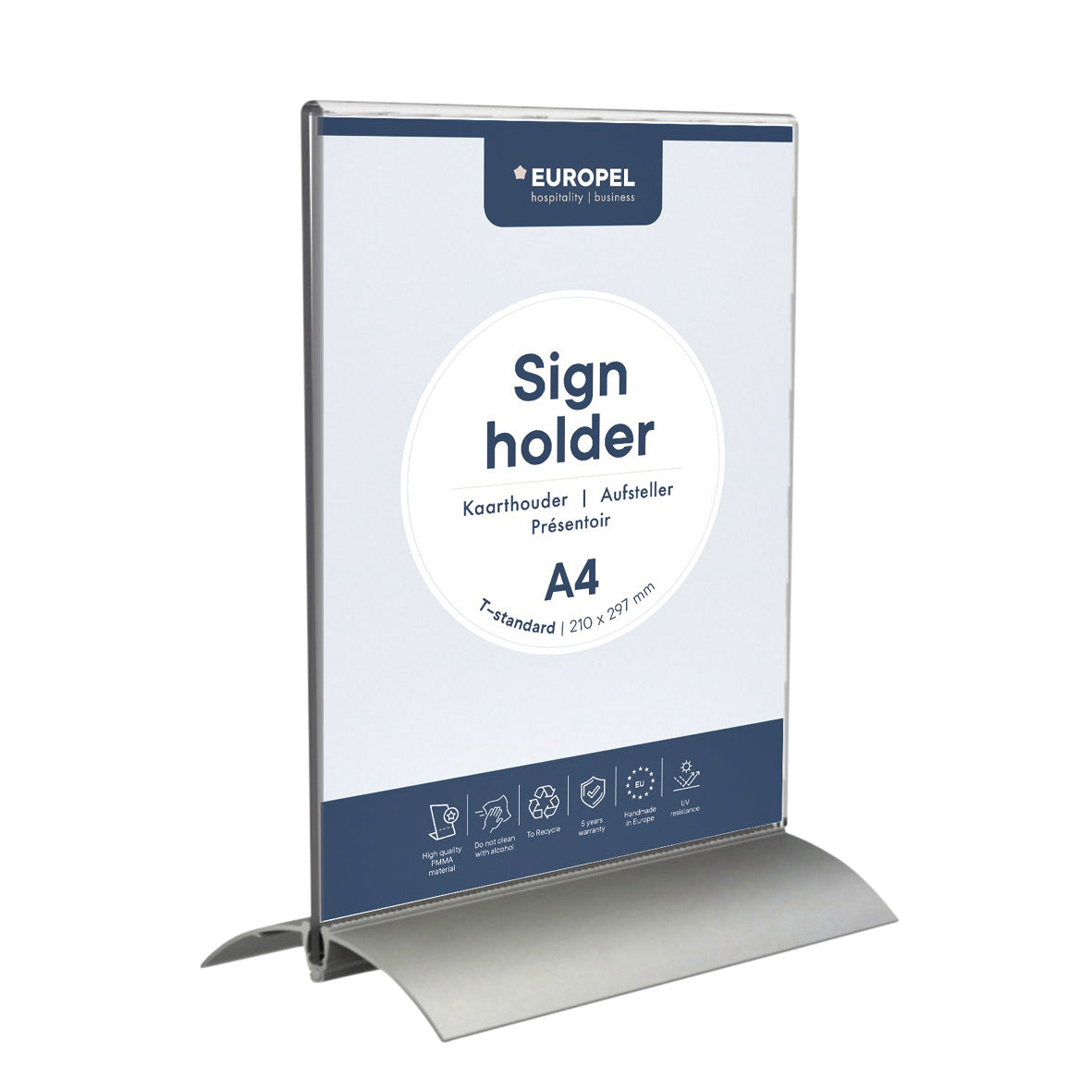 Europel - Kartenhalter Pel T-Standard A4 Hochformat Acryl / Aluminium