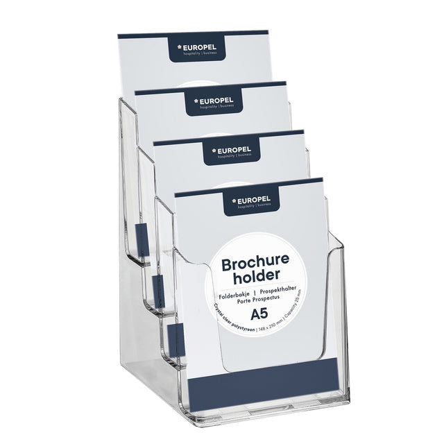 Europel - Prospekthalter Peel 4 Fächer A5 transparent