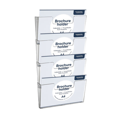 Europel - Prospekthalter Peel 4x A4 Wand quer anschließbar transparent
