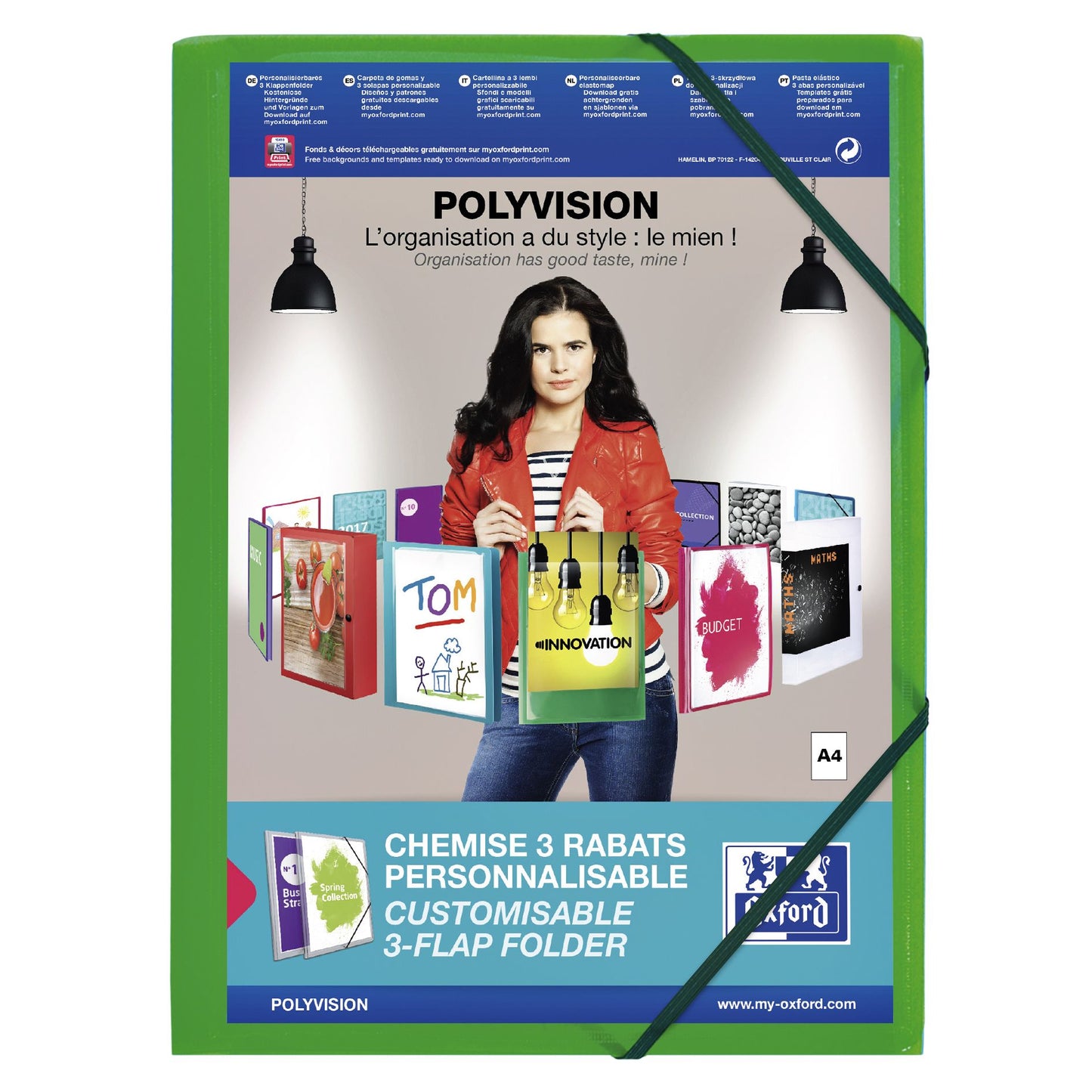 Oxford - Elasto-Ordner Polyvision A4 mit Einstecktasche 3 Klappen PP grün | 12 Stück