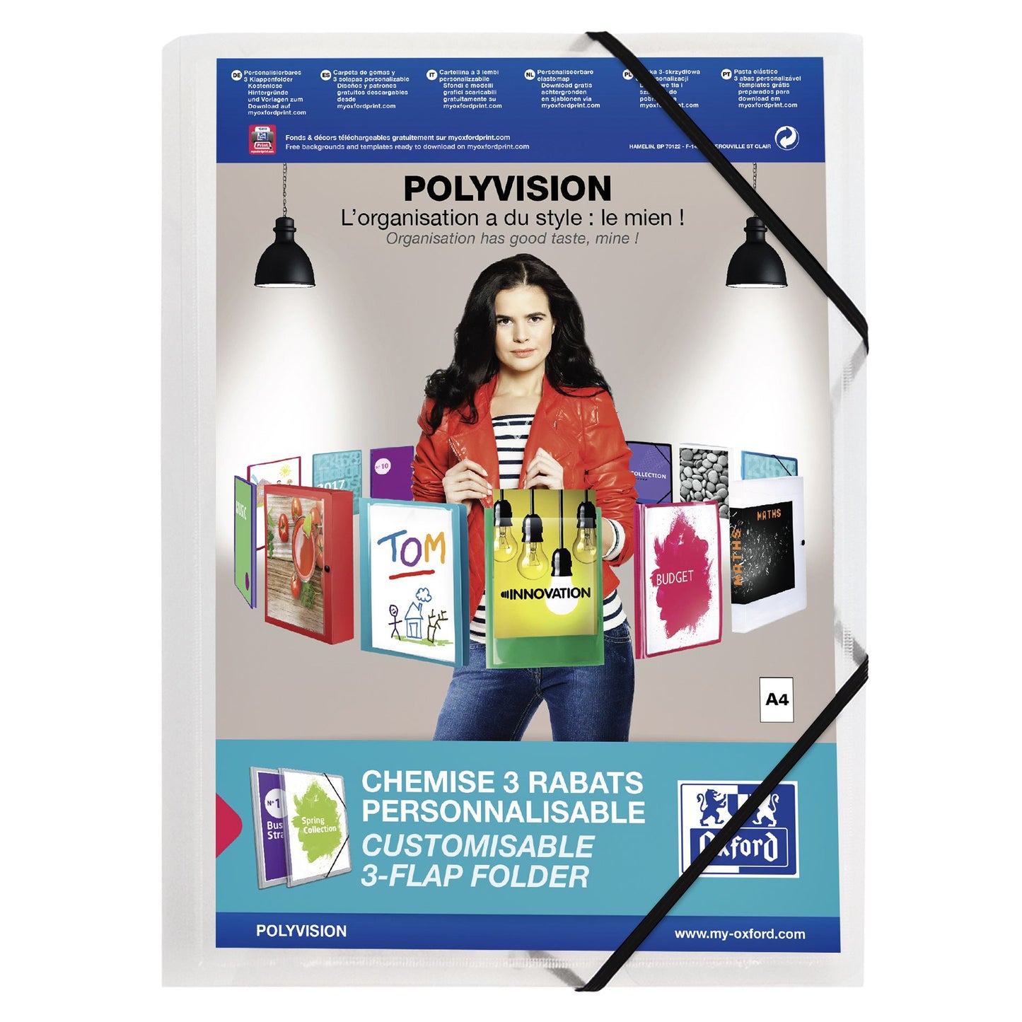 Oxford - Elasto-Ordner Polyvision A4 mit Einstecktasche 3 Klappen PP transparent | 12 Stück
