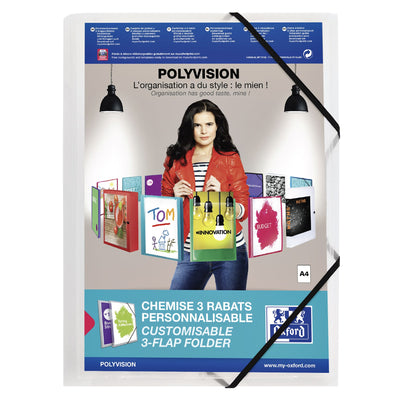 Oxford - Elasto-Ordner Polyvision A4 mit Einstecktasche 3 Klappen PP transparent | 12 Stück