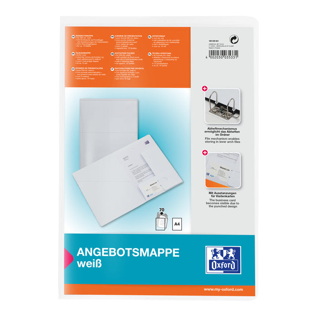 Zitatordner Oxford A4 mit Insekt -Beutel 2 Ventile 0,5 mm pp weiß | 10 Stück