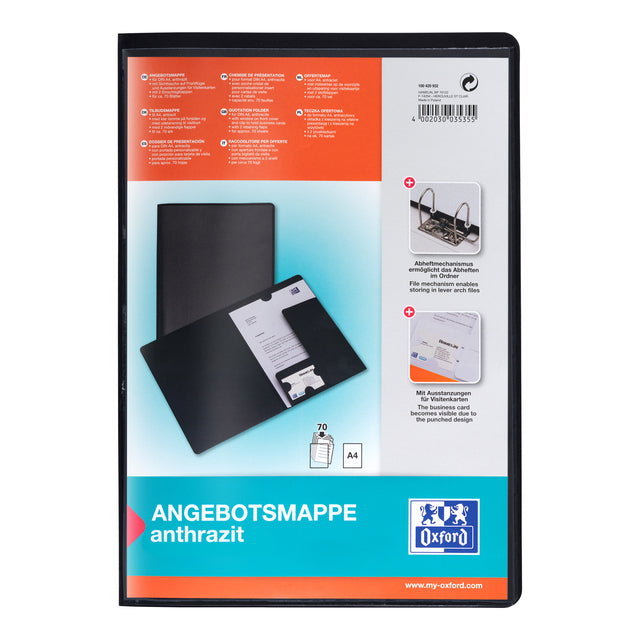 Anführungsordner Oxford A4 mit Insekt -Beutel 2 Ventile 0,5 mm pp schwarz | 10 Stück