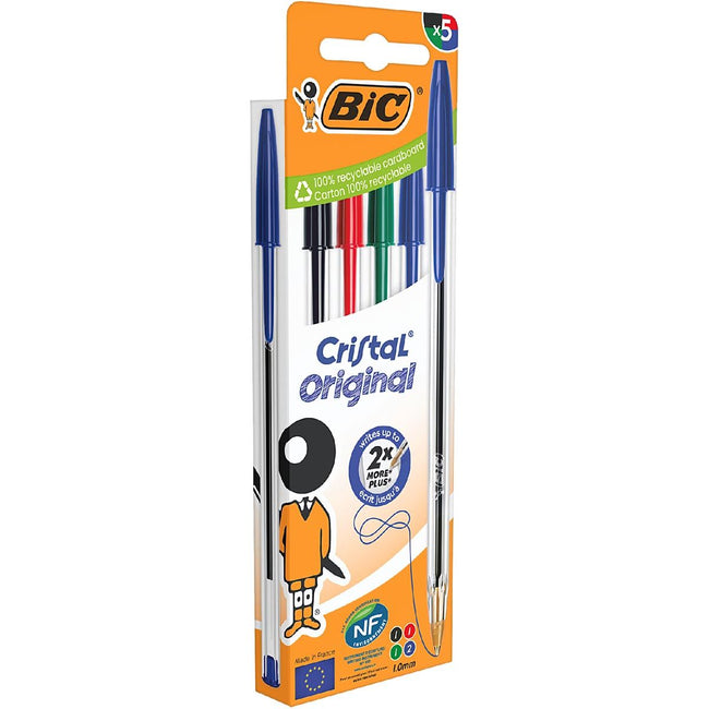 Bic - Kugelschreiber Cristal Medium, sortiert, Blister mit 5 Stück
