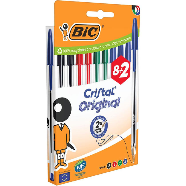 Bic - Kugelschreiber Cristal Medium, sortiert, Blister mit 8+2 gratis