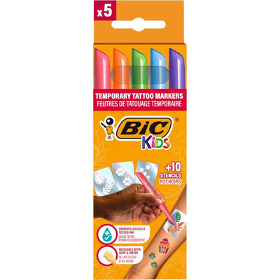 Bic Kids – Tattoo-Marker-Set für Kinder, sortiert, Set mit 5 Stiften und 10 Schablonen