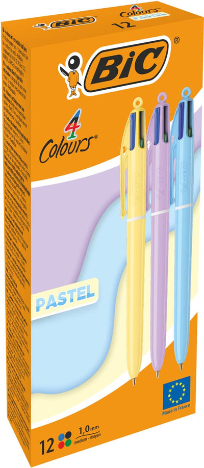 Bic - Colors tel 4-Farben-Kugelschreiber, mittel, klassische Tintenfarben, µBox mit 12 Stück