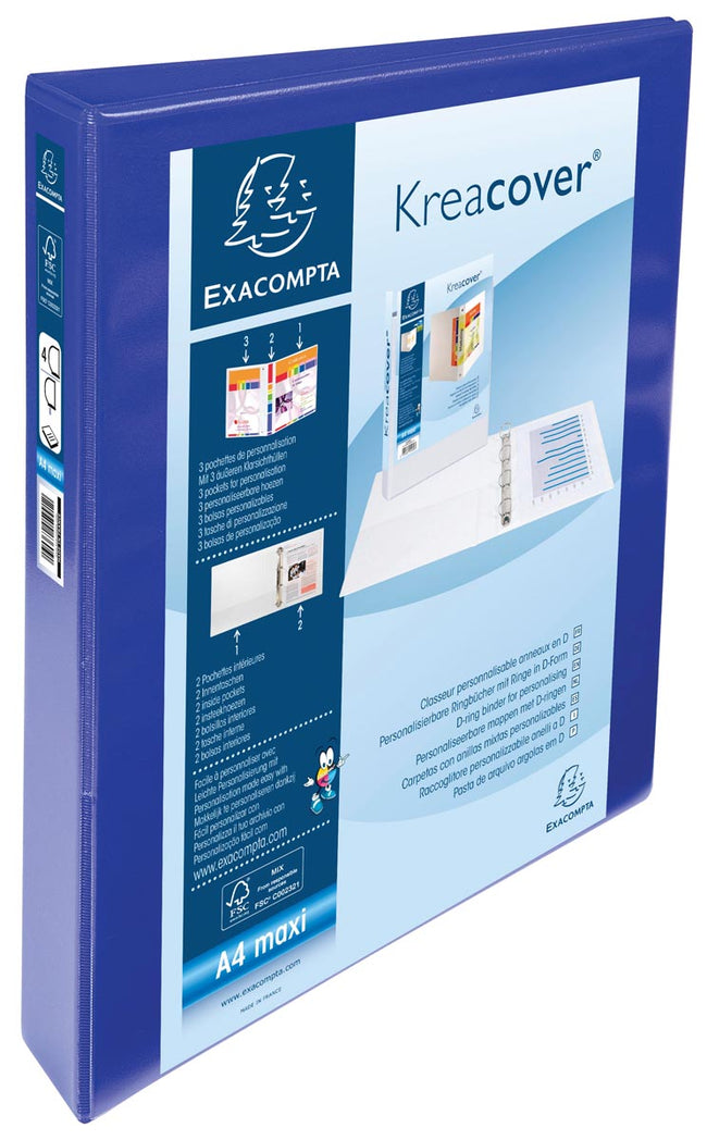 Exacompta - Kreacover personalisierbarer Ringordner blau 4 Ringe à 25 mm