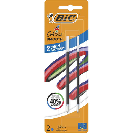 Bic – Nachfüllung für Kugelschreiber 4 Farben glatt, mittel, Blister mit 2 Stück, blau