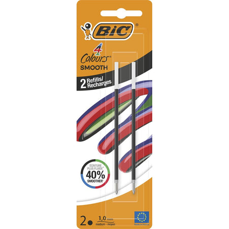 Bic – Nachfüllung für Kugelschreiber 4 Farben glatt, mittel, Blister mit 2 Stück, schwarz