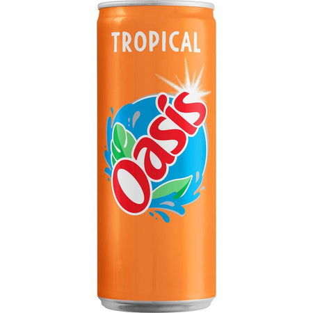 Oasis -   Tropical vruchtenlimonade, sleek blik van 33 cl, pak van 24 stuks
