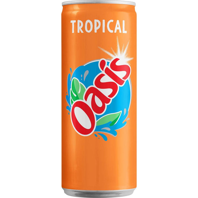 Oasis -   Tropical vruchtenlimonade, sleek blik van 33 cl, pak van 24 stuks