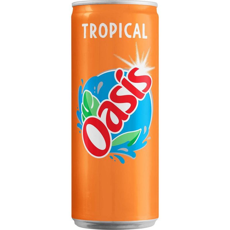Oasis -   Tropical vruchtenlimonade, sleek blik van 33 cl, pak van 24 stuks