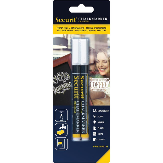 Securit - Kreidemarker fein, Blister à 2 Stück, weiß