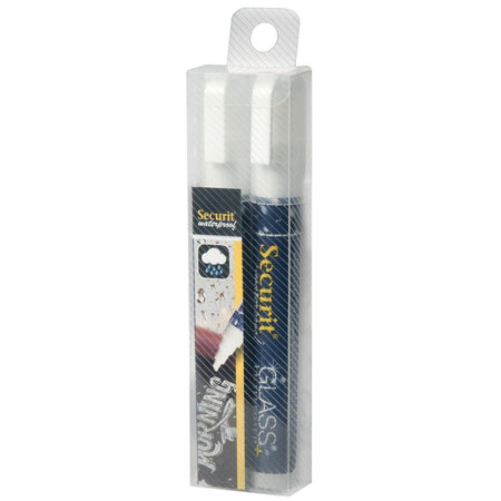 Securit - Wasserfester Kreidemarker mittelweiß, Blister mit 2 Stück