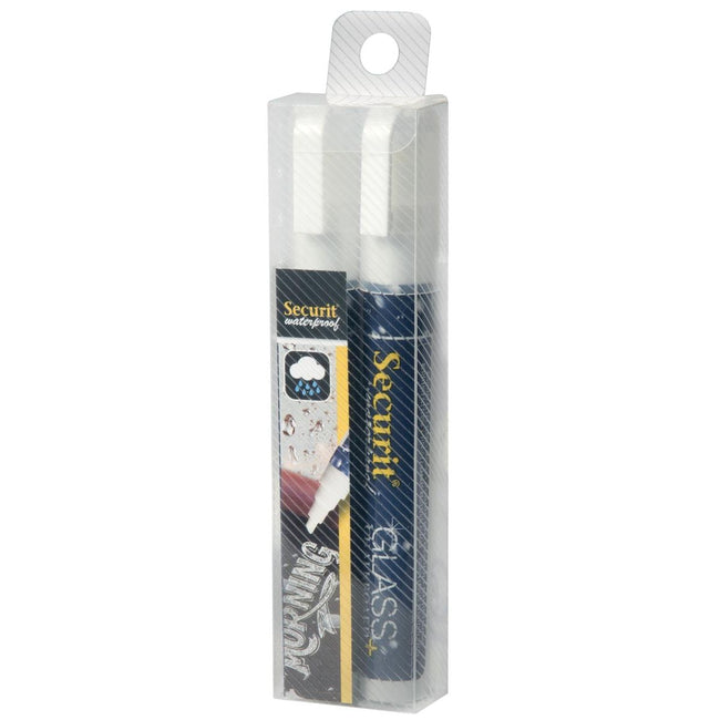 Securit - Wasserfester Kreidemarker mittelweiß, Blister mit 2 Stück