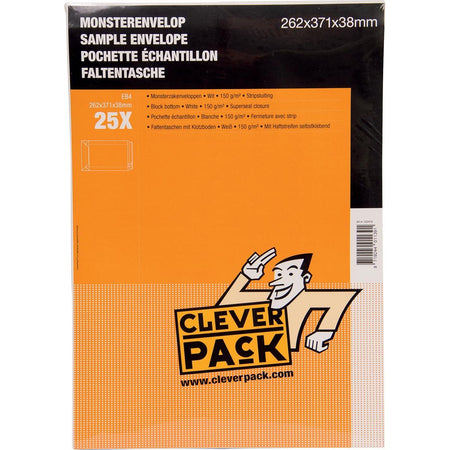 Cleverpack - Musterumschläge, ft 262 x 371 x 38 mm, mit Streifenverschluss, weiß, VE 25 Stück