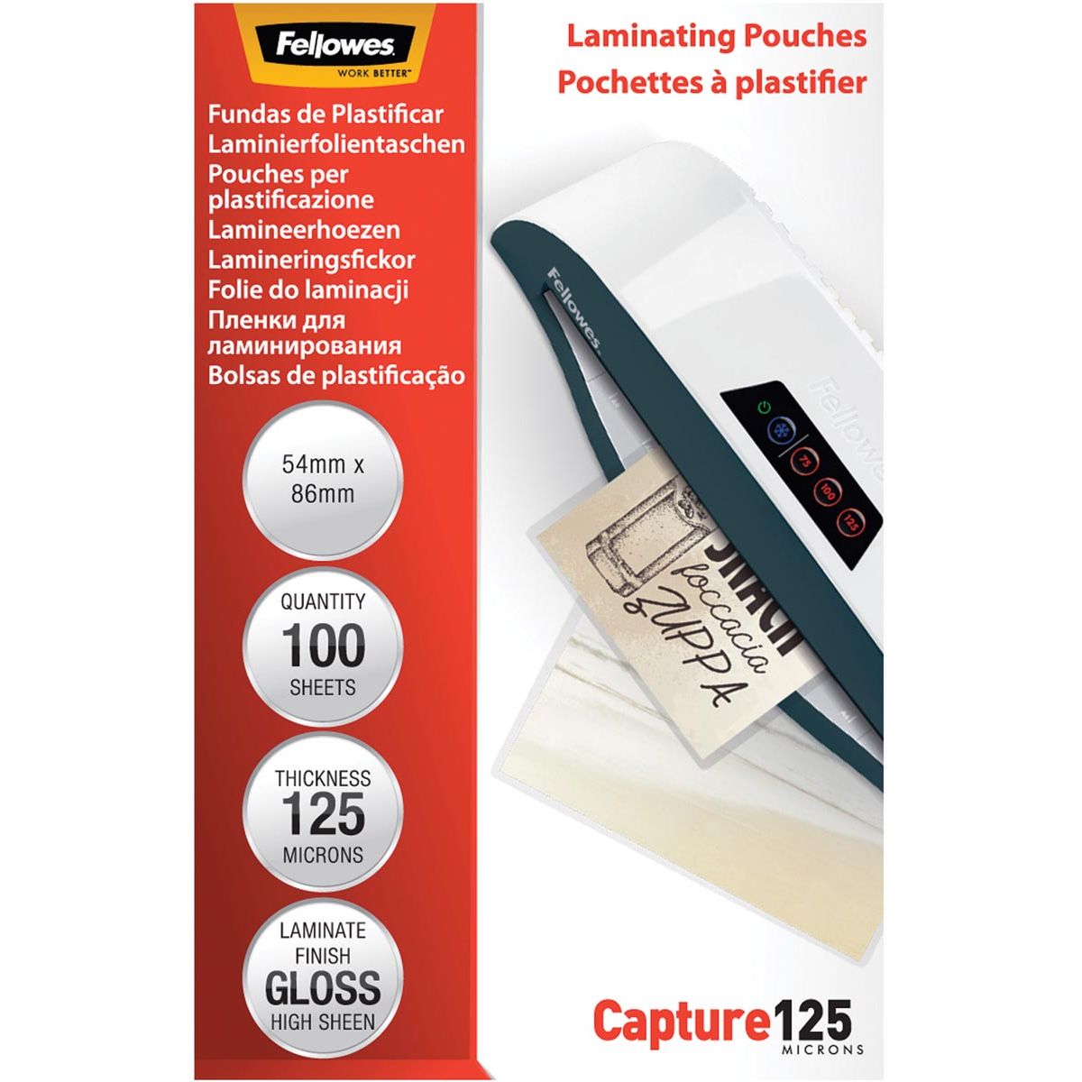 Fellowes - Laminierfolie 54x86mm 2x125micron 100 Stück