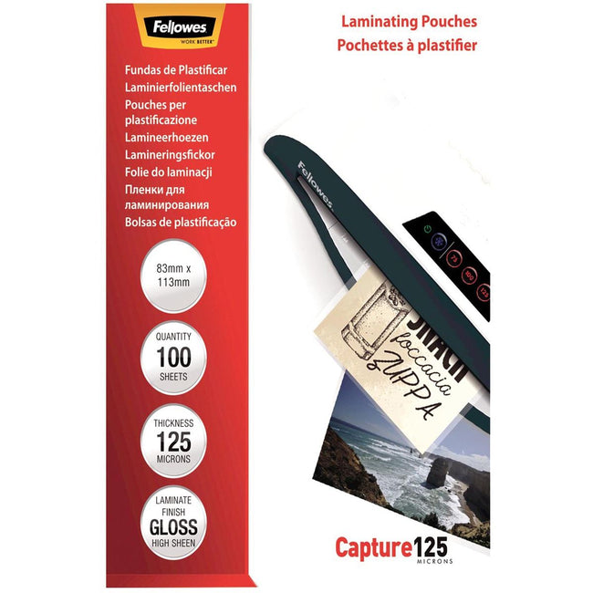 Fellowes - Laminierfolie Capture125 ft 83 x 113 mm, 250 Mikron (2 x 125 Mikron), 100er-Packung