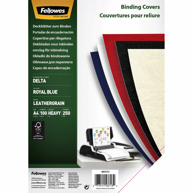 Verdeckung von Fellowes A4 Leder Look Royal Blue 100 -Pieces