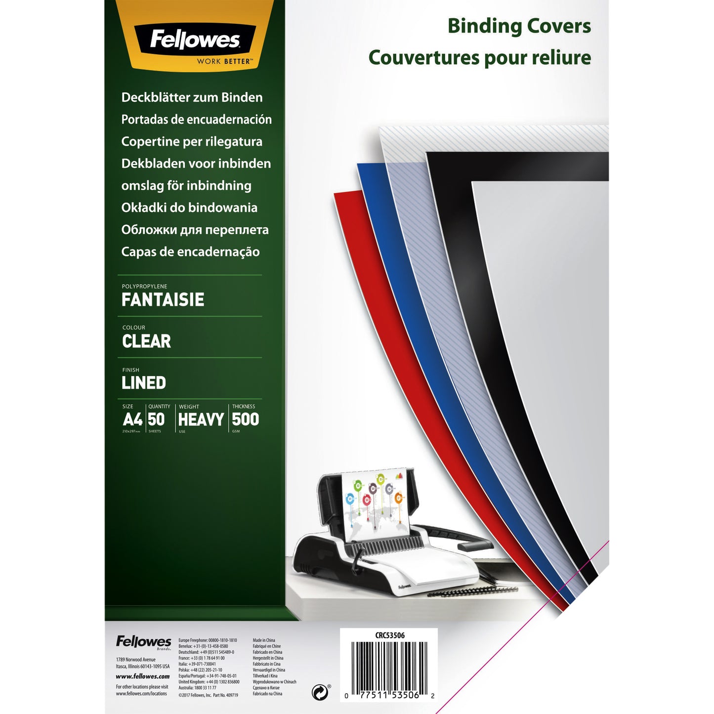 Fellowes – Deckblatt, A4, Fantasie, PP, 500 Mikron, transp