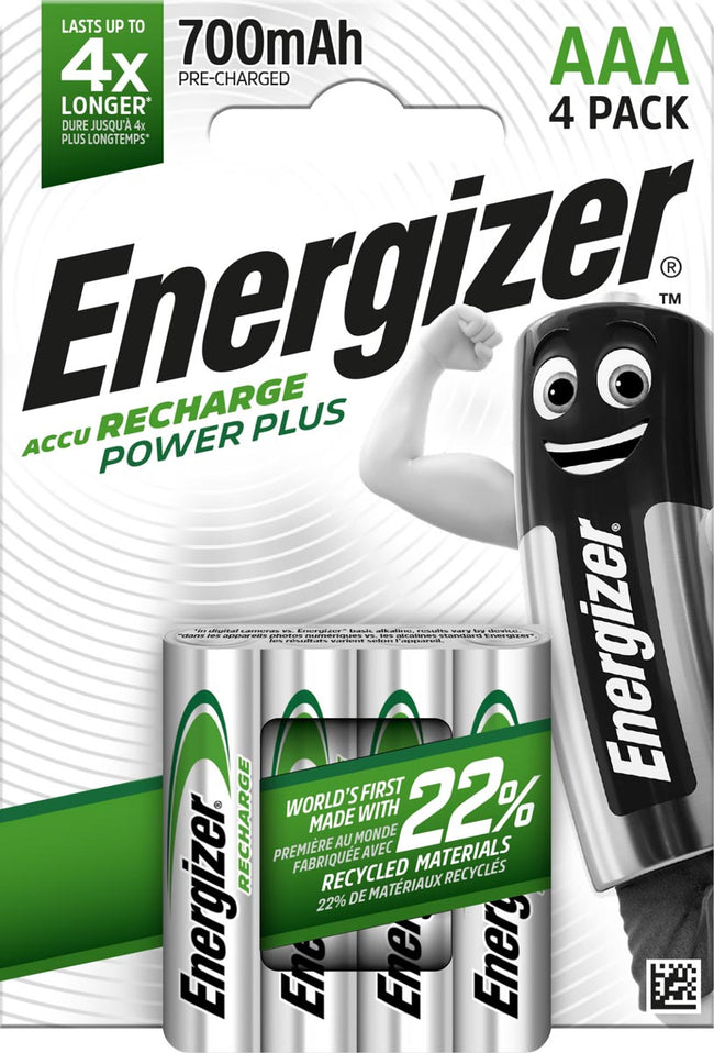 Energizer - Wiederaufladbare Batterien Power Plus AAA, Blister mit 4 Stück