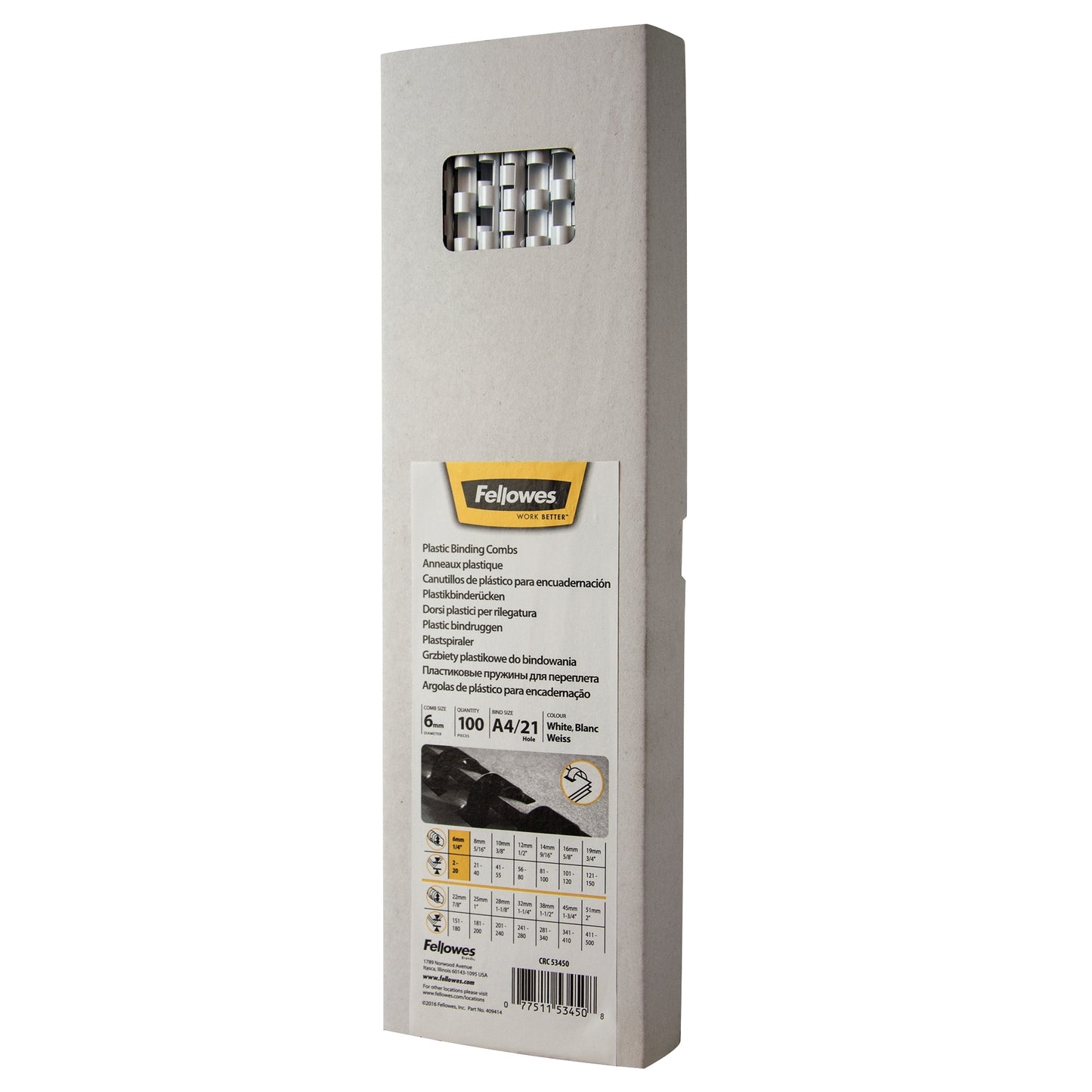 Fellowes - Binderücken 6mm 21 Ringe A4 weiß