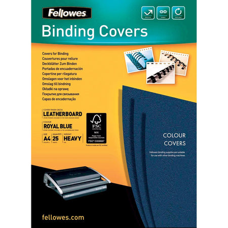 Fellowes – Einbände, ft A4, Karton in Lederoptik, 250 Mikron, Packung mit 25 Stück, blau