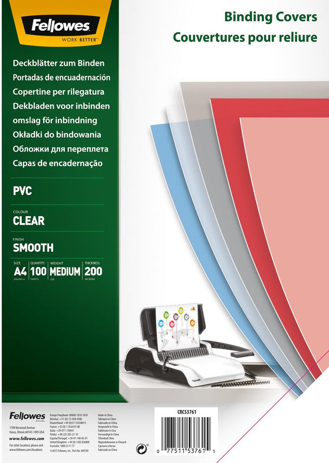 Fellowes - Deckblatt A4 PVC 200 Mikron transparent