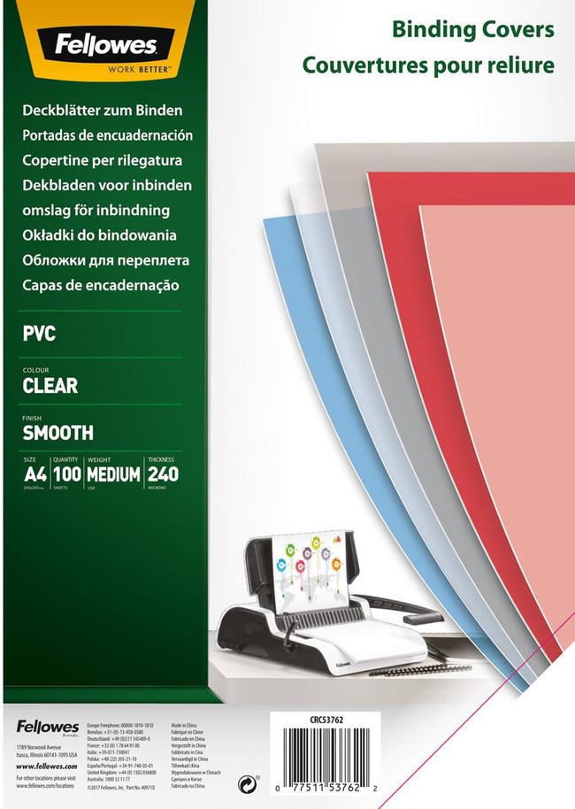 Fellowes - Deckblatt A4 PVC 240 Mikron transparent