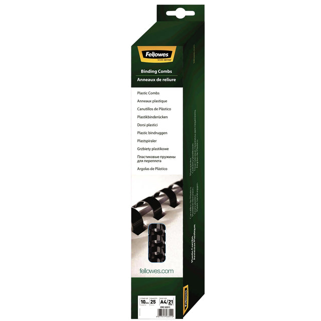 Bindrug Fellowes 10mm 21rings a4 schwarz 25 Stück