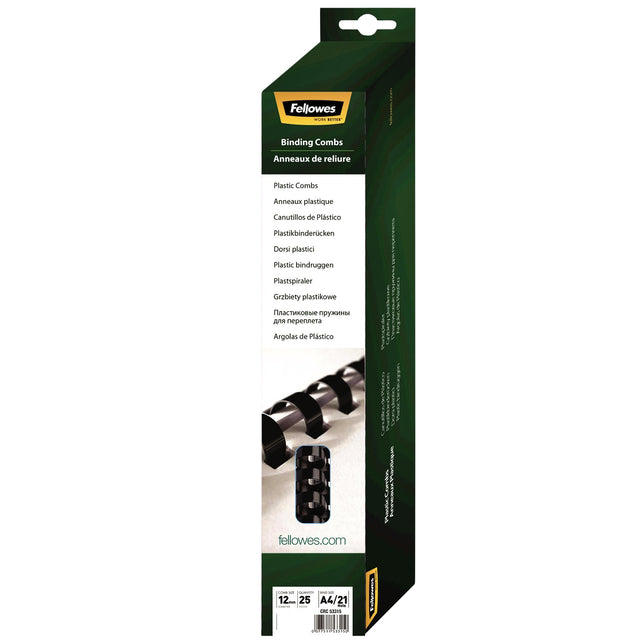 Bindrug Fellowes 12 mm 21rings a4 schwarz 25 Stück