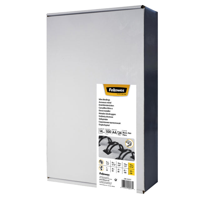Drahtrücken Fellowes 14mm 34Ringe A4 Silber | Karton mit 100 Stück
