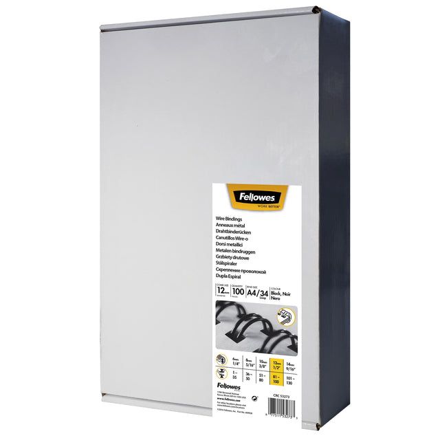 Fellowes - Drahtrücken 12mm 34Ringe A4 schwarz