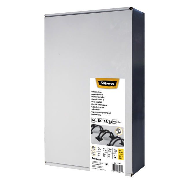 Wire Ridge Fellowes 14mm 34-Ringe A4 Black 100-Pieces