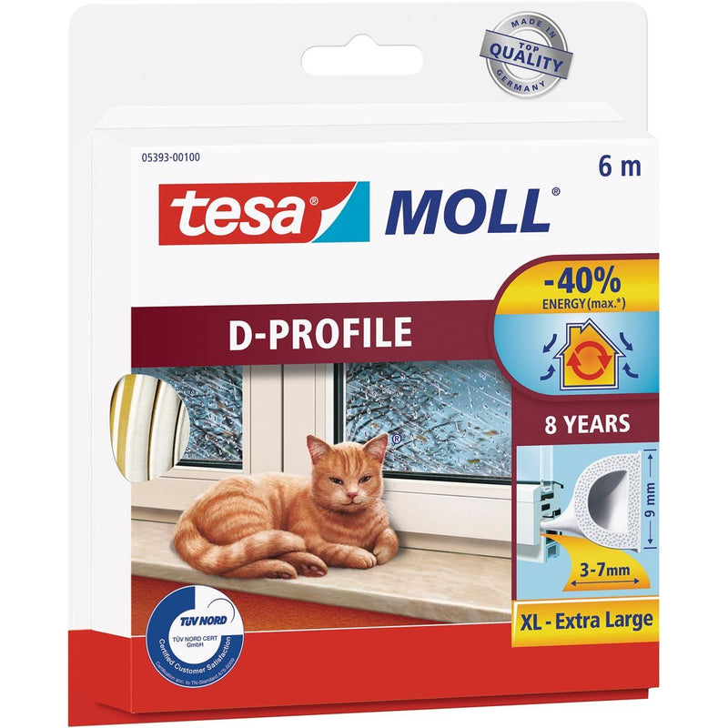 Tesa - Dichtungsstreifen moll® D-Profil Gummi 6mx7mm weiß
