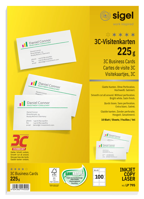 Visitenkarten Sigel 225gr glattes Seiden weiß