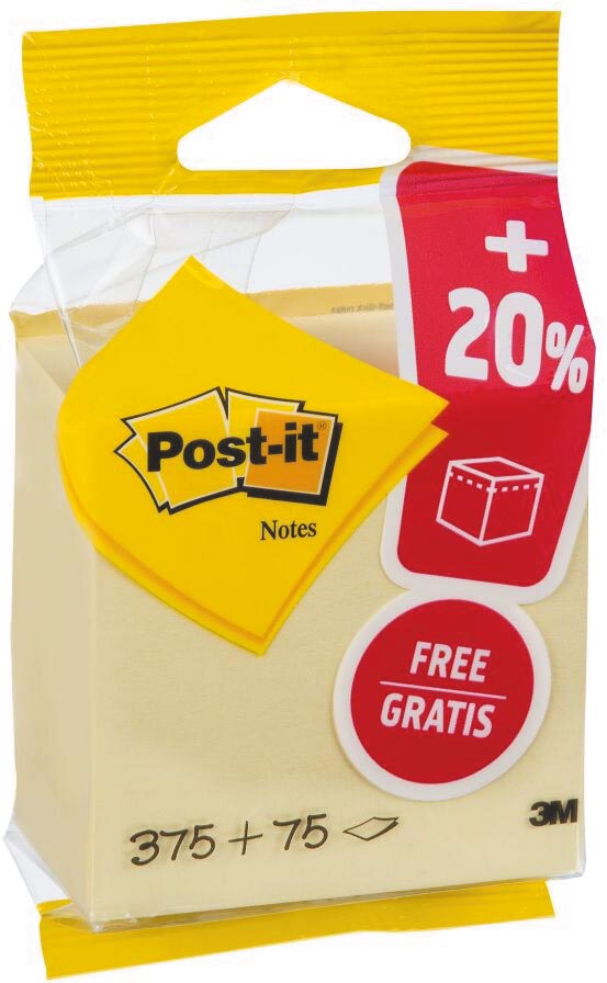 Haftnotizen – Notizwürfel ft 76 x 76 mm, gelb, Block mit 450 Blatt, auf Blister