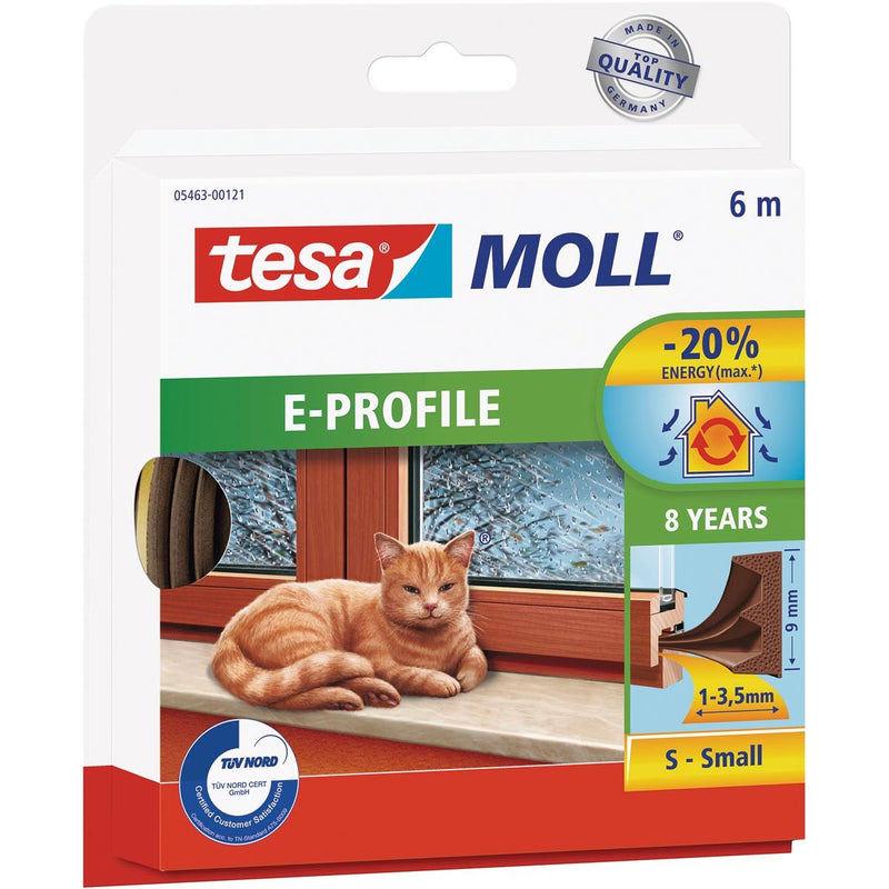 Tesa - Dichtungsstreifen moll® E-Profil selbstklebender Gummi 6mx9mm braun