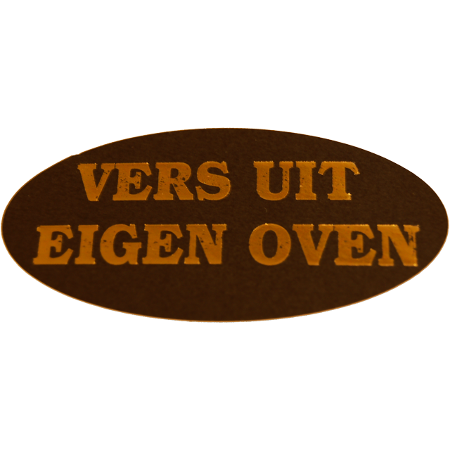Klika - Etikett | Werbeetikett | Papier | Frisch aus unserem eigenen Ofen | dauerhaft | 60x30mm | schwarz/gold | Rolle mit 500 Stück