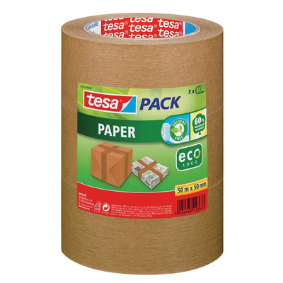 Tesa - Packpapier ecoLogo, ft 50 mm x 50 m, braun, 3er Pack
