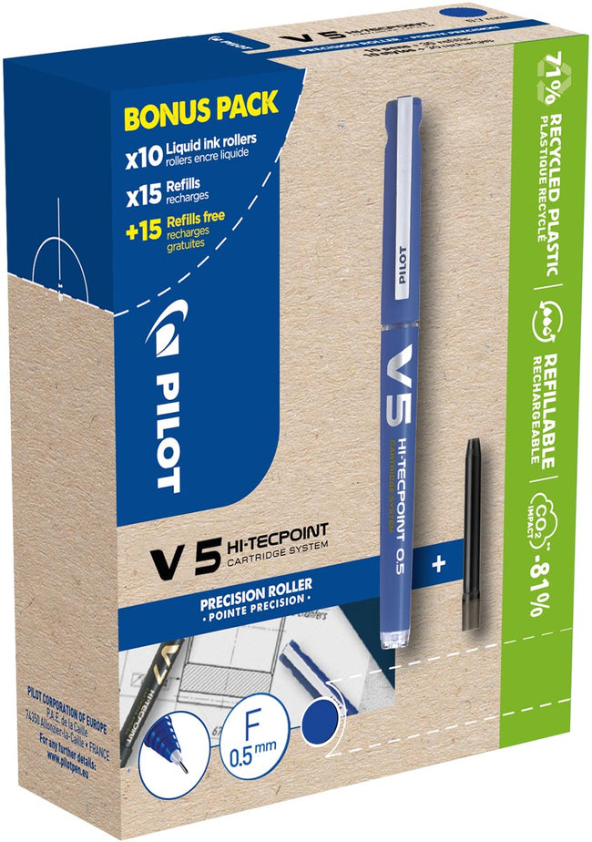 Pilot - Hi-Tecpoint V5, 10 Rollen + 30 Minen, fein, blau
