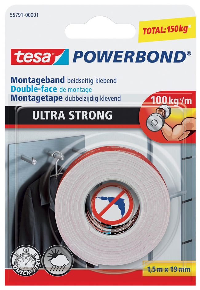 Tesa - Klebeband ® Powerbond Ultra Strong doppelseitig 1,5mx19mm weiß
